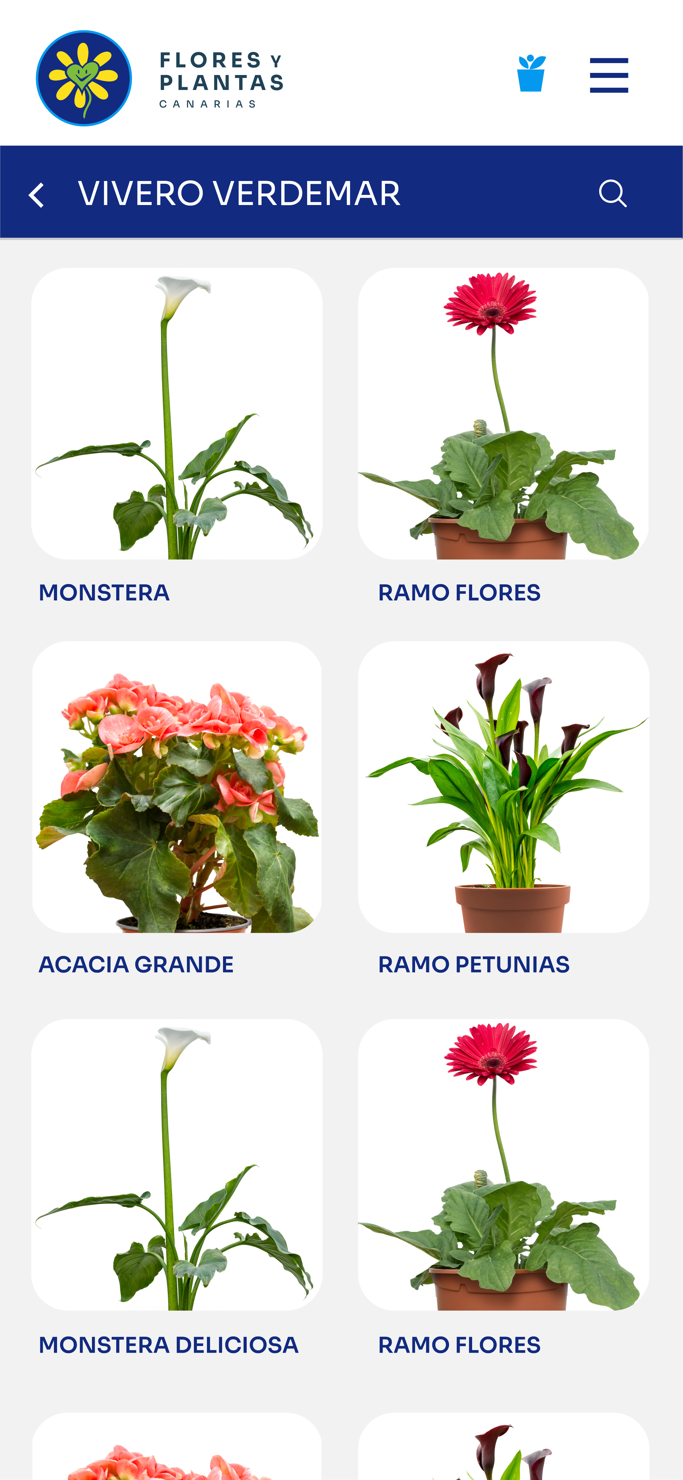 Catálogo de flores y plantas de un vivero