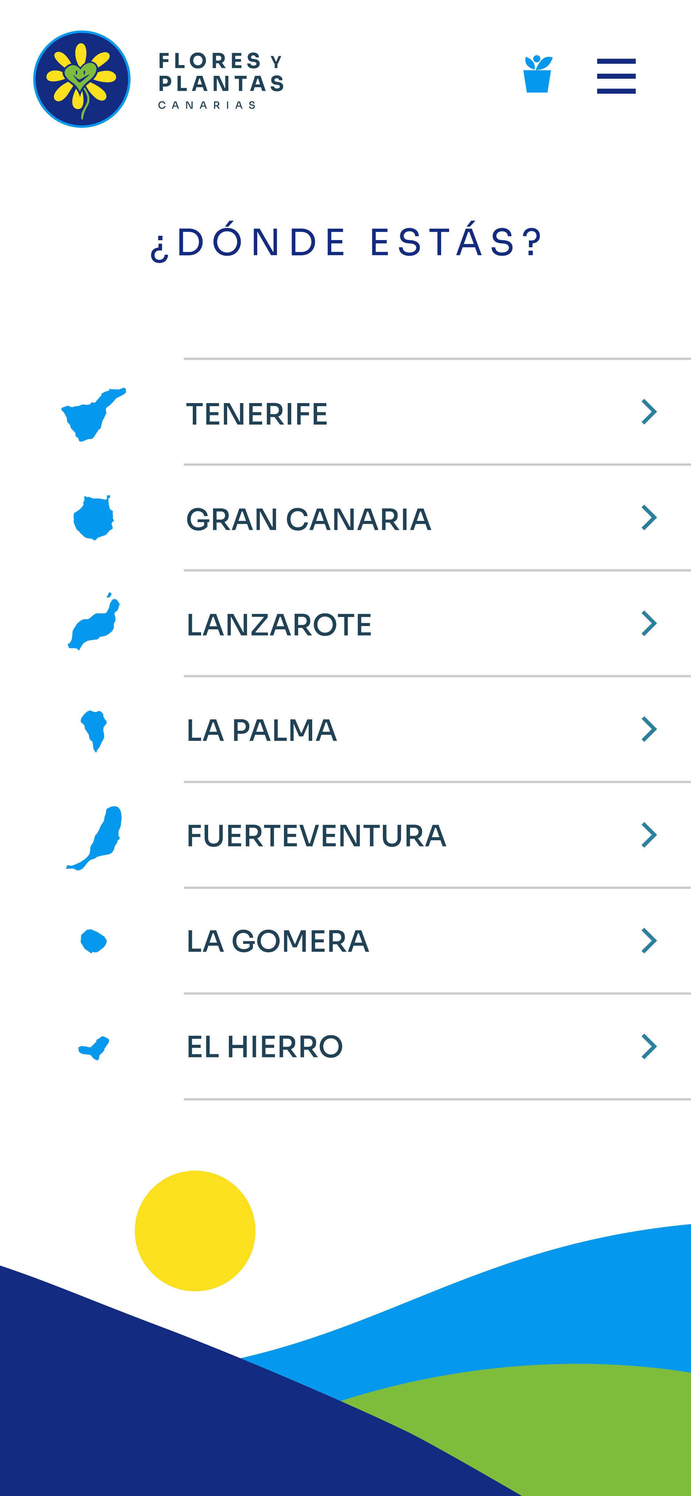 Pantalla de selección de isla en la app