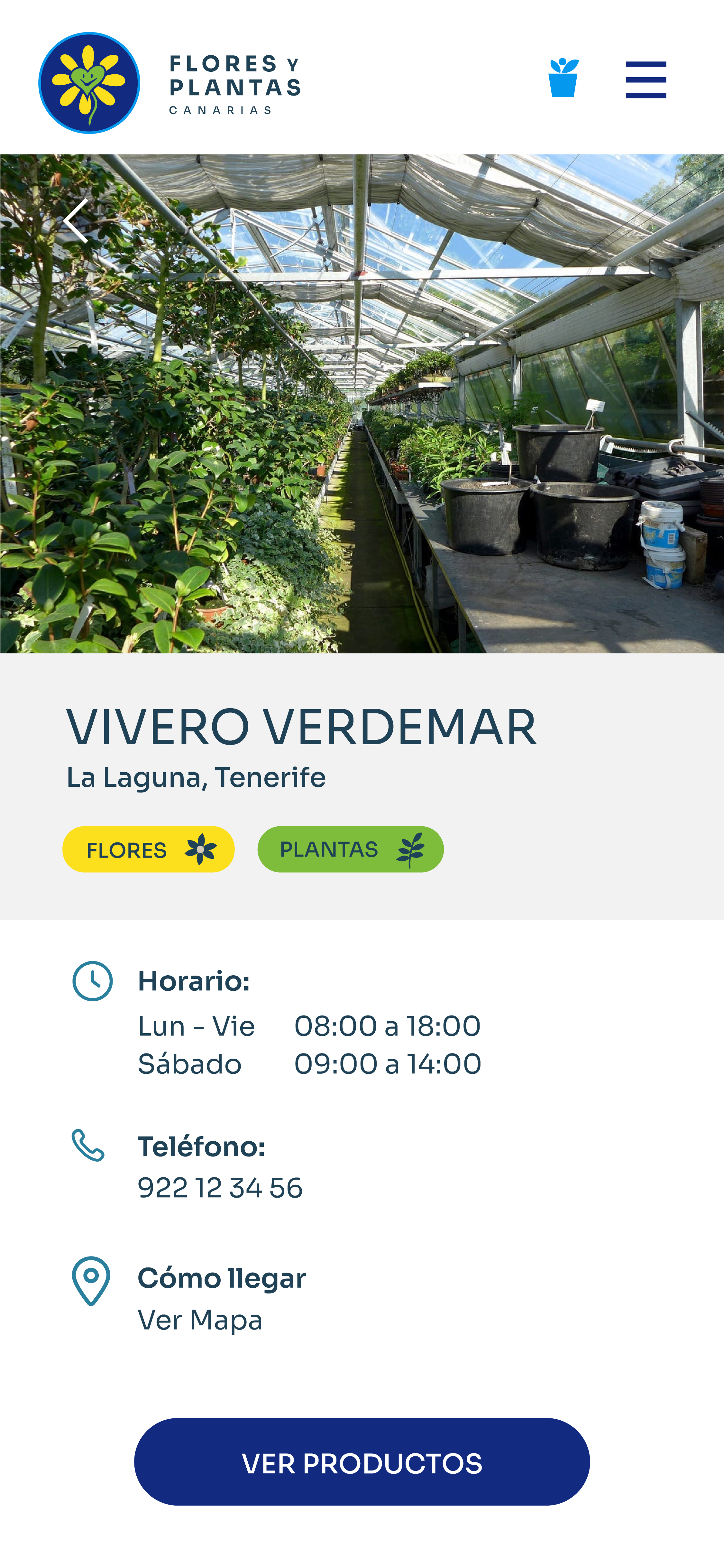 Ficha de un vivero dentro de la app